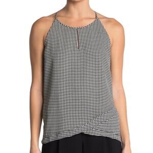 TAHARI Houndstooth Scoop Neck Sleeveless Black White Top Workwear Career S